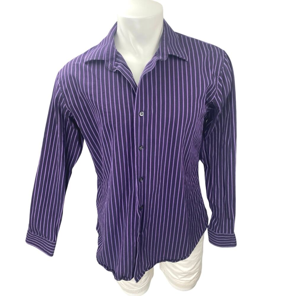 APT. 9 Men's Purple Superfine 80s Striped Long Sleeve Button Down Shirt Top Sz L